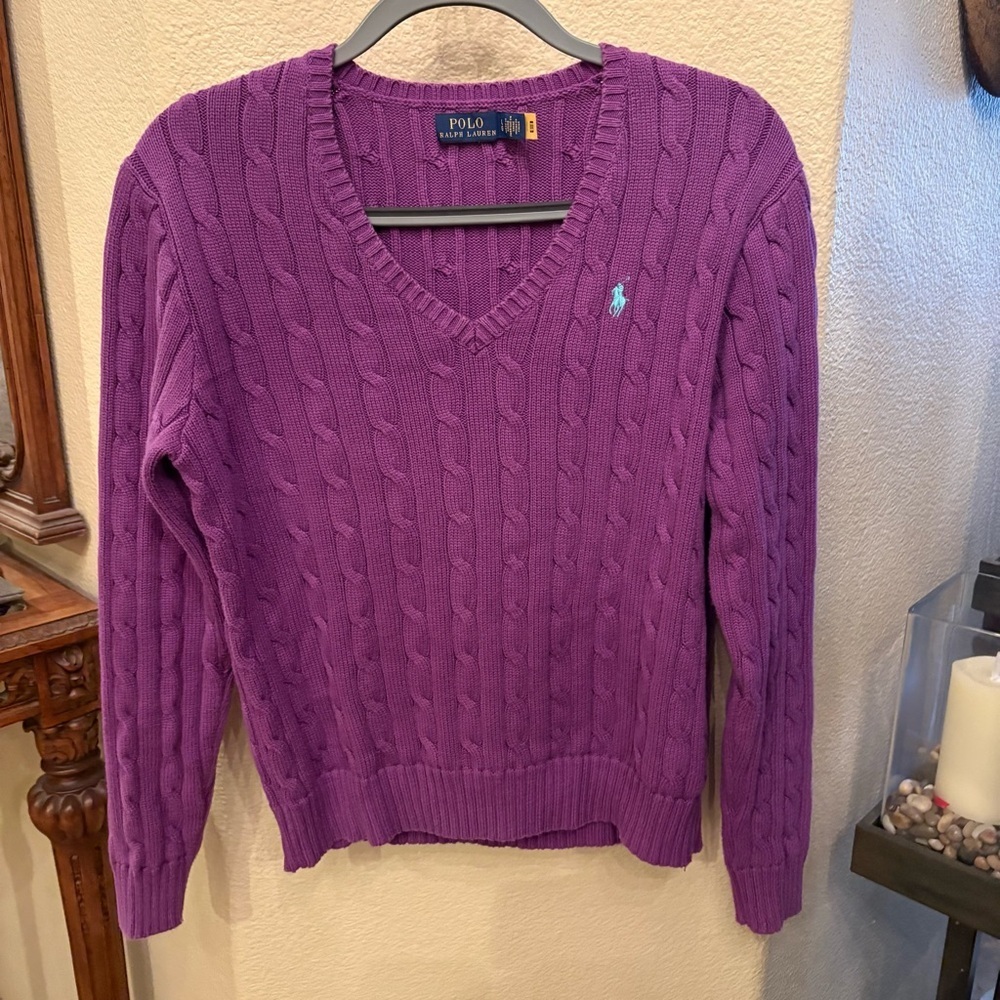Polo by Ralph Lauren Women Purple Cable Knit Sweater Size Large